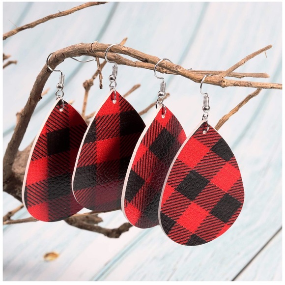 Earrings buffalo plaid teardrop NEW - Picture 4 of 4